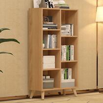 Solid wood leg lattice cabinet bookshelf storage rack floor-standing home bookcase reading rack simple living room storage storage cabinet