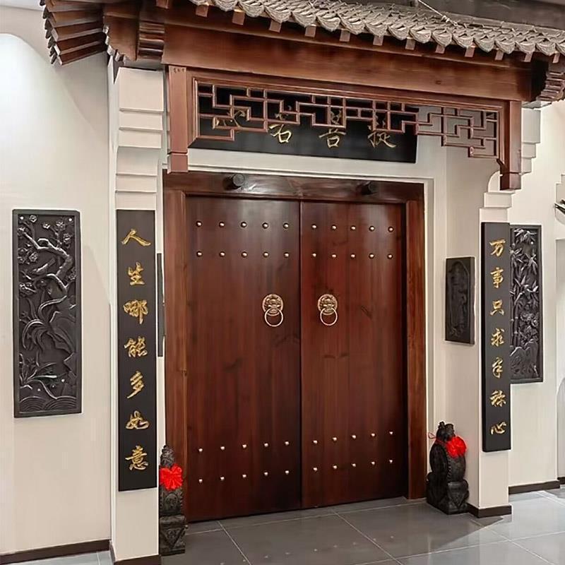 Antique-Style Main Gate for Courtyard Villa, Solid Wood Chinese-Style Fence Gate, Temple, Ancestral Hall, Self-Built House, Pineapple Lattice Gate