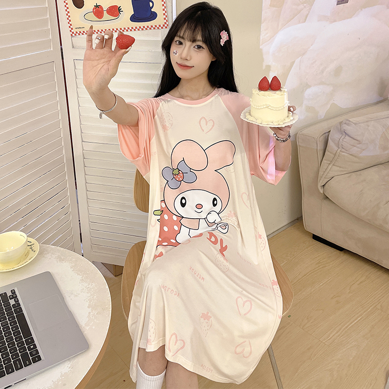 Nightgown for Women, Summer Ice Silk 2025 New Short-Sleeved Model for Older Girls, Junior High School Students, Summer Modal Women's Nightgown Dress Nightgown for Women, Summer Ice Silk 2025 New Short-Sleeved Model for Older Girls, Junior High School Students, Summer Modal Women's Nightgown Dress