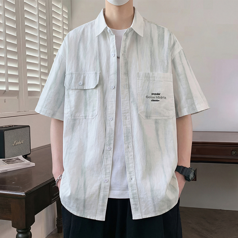 Pure Cotton Tie-Dye Short-Sleeved Shirt for Boys and Teenagers, Summer Thin, Loose, Breathable, Multi-Pocket Work Shirt Jacket Pure Cotton Tie-Dye Short-Sleeved Shirt for Boys and Teenagers, Summer Thin, Loose, Breathable, Multi-Pocket Work Shirt Jacket