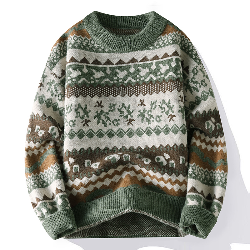Trendy Retro Jacquard Sweater for Men, Autumn and Winter, Stylish Crew Neck Knitwear, Loose and Warm, Ethnic Style Knitted Base Shirt Trendy Retro Jacquard Sweater for Men, Autumn and Winter, Stylish Crew Neck Knitwear, Loose and Warm, Ethnic Style Knitted Base Shirt