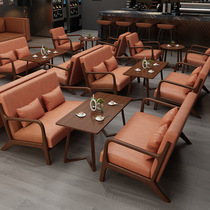 Solid wood table and chair combination coffee shop chair restaurant milk tea shop reception removable fabric sofa restaurant commercial