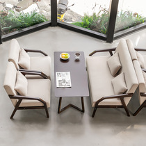Simple coffee shop table and chair combination milk tea shop casual solid wood dining chair fabric sofa bar book bar restaurant deck seat