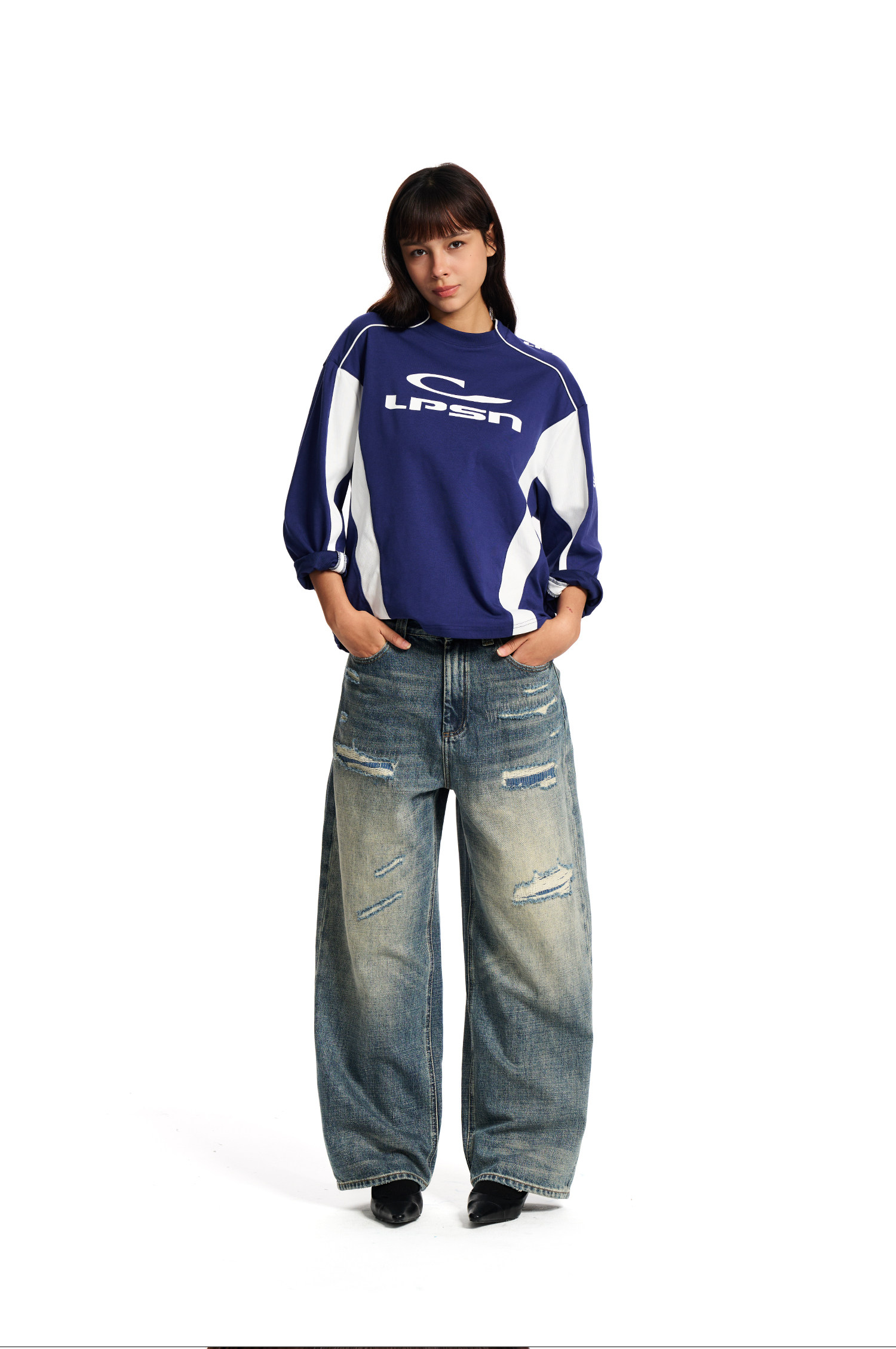 Loopsoon Contrast-Stitch Long-Sleeve Tee