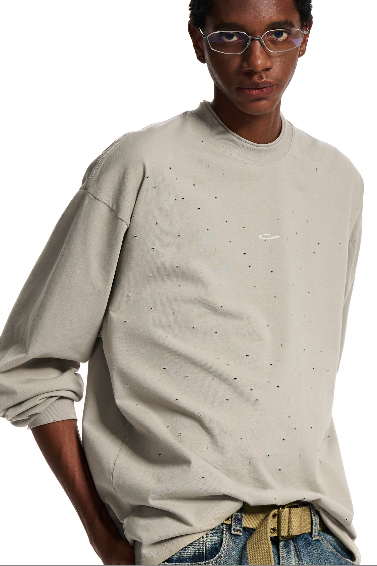 Loopsoon Distressed Loose Long-Sleeve Tee
