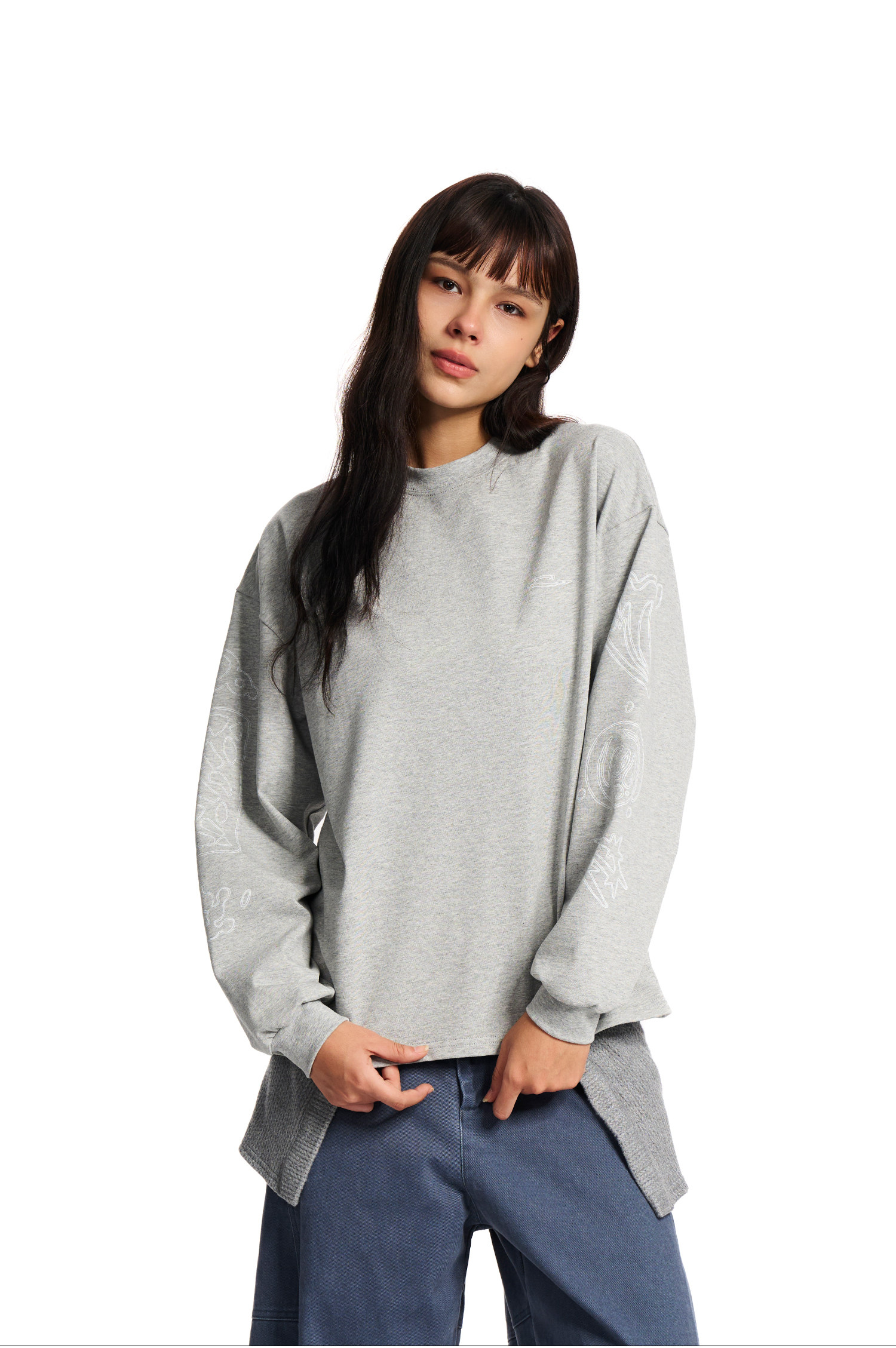 Loopsoon Letter Print Drop-Shoulder Long-Sleeve Tee