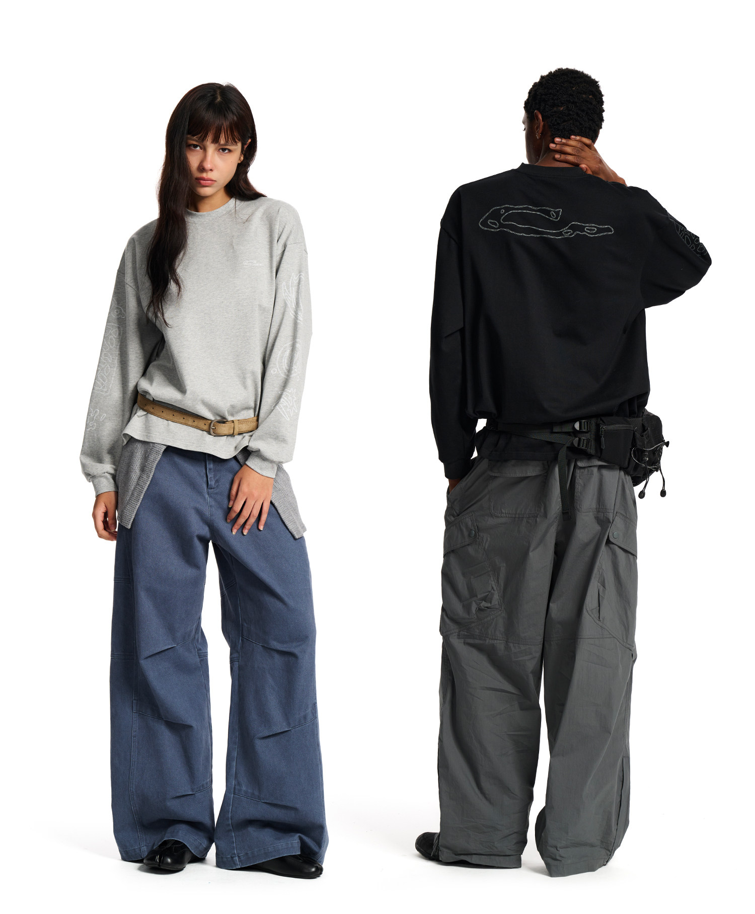 Loopsoon Letter Print Drop-Shoulder Long-Sleeve Tee