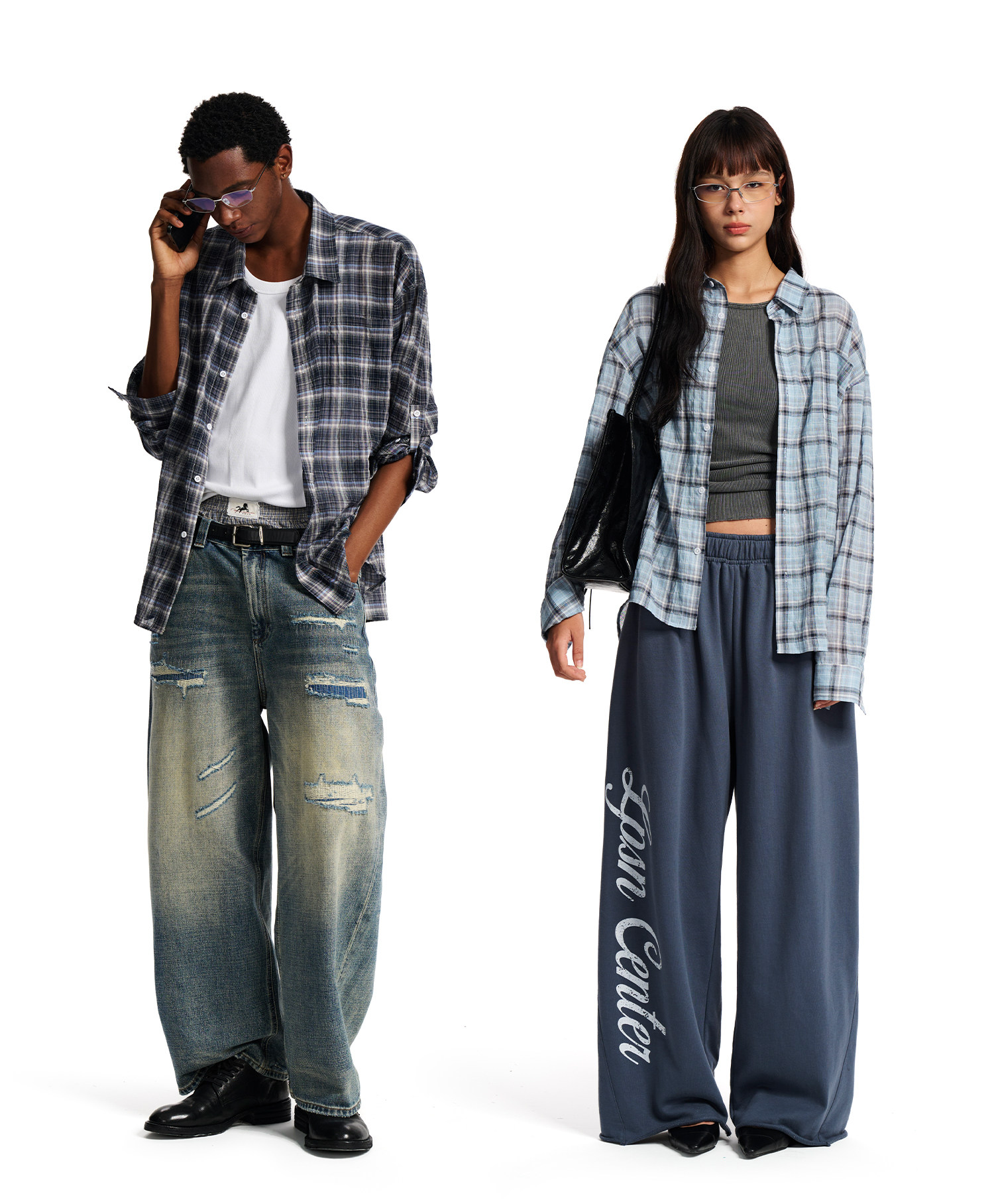 Loopsoon Plaid Drop-Shoulder Shirt