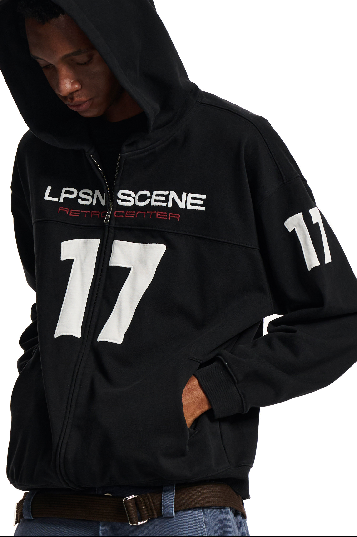 Loopsoon Number Patch Hooded Zip-Up Hoodie