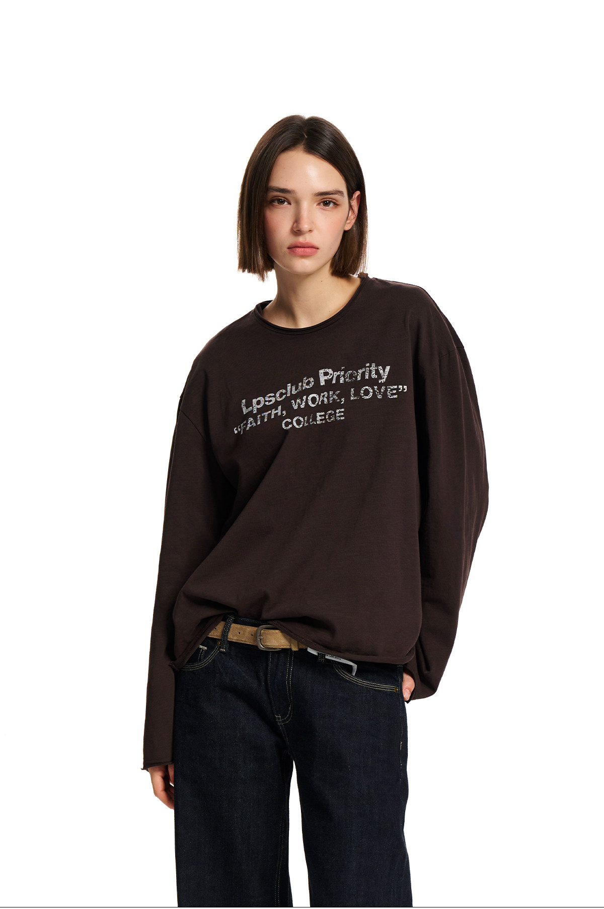Loopsoon Washed Print Loose Long-Sleeve Tee