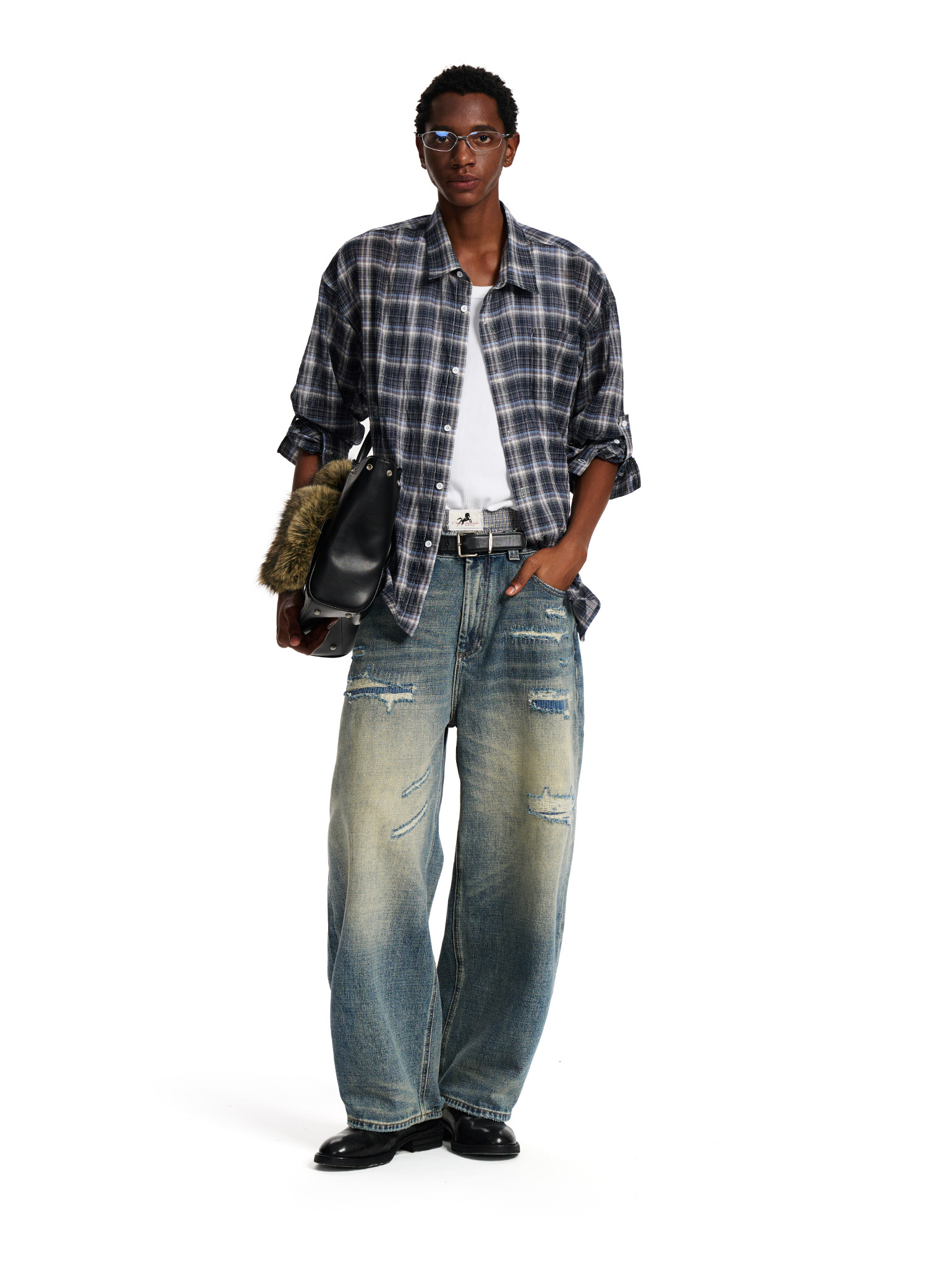 Loopsoon Plaid Drop-Shoulder Shirt