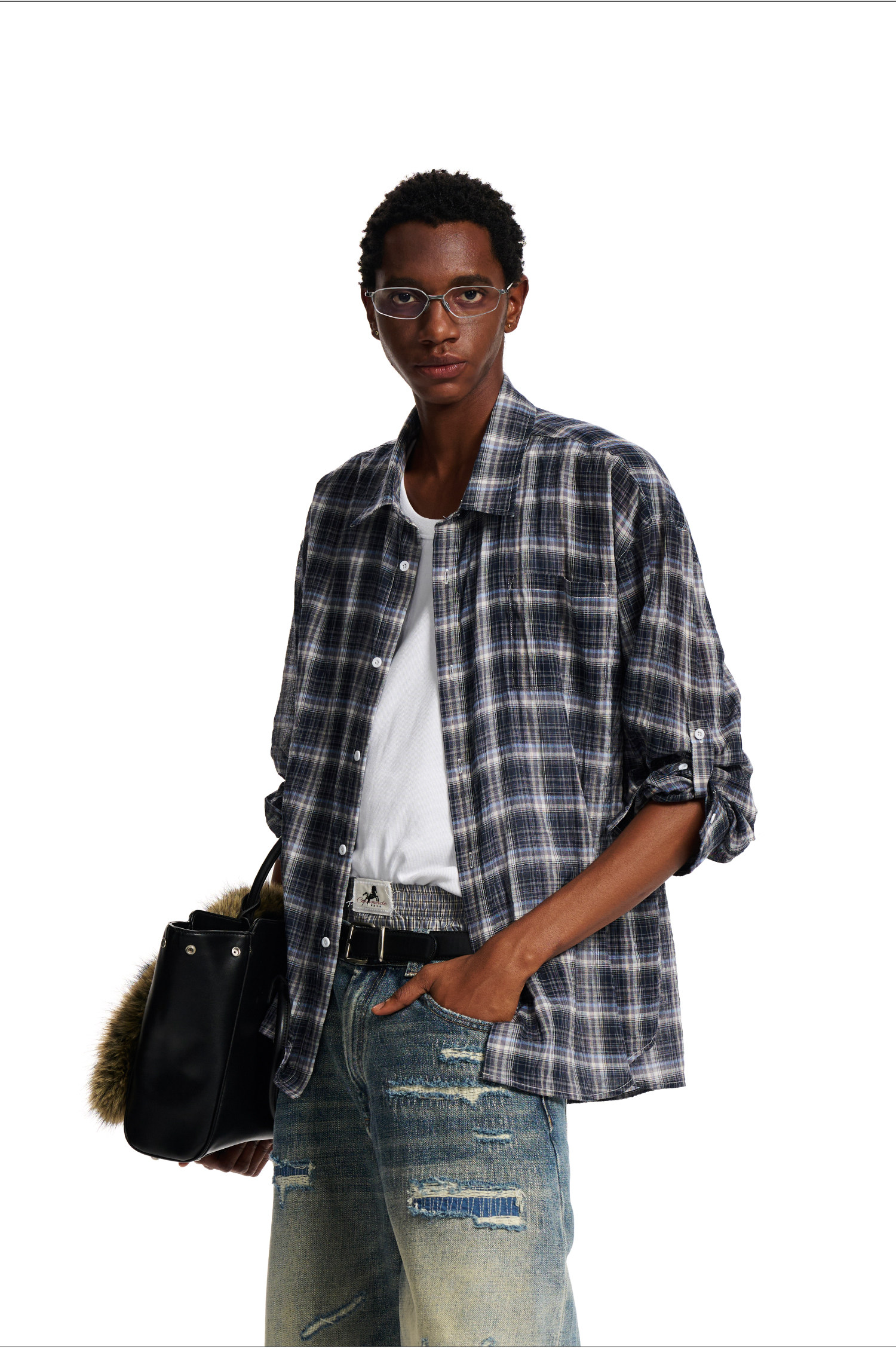 Loopsoon Plaid Drop-Shoulder Shirt