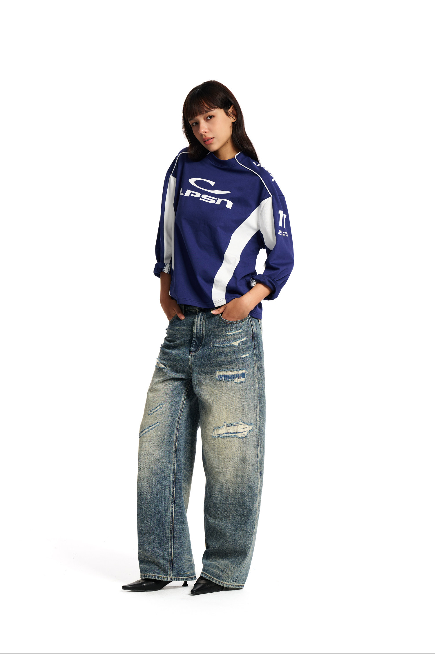 Loopsoon Contrast-Stitch Long-Sleeve Tee