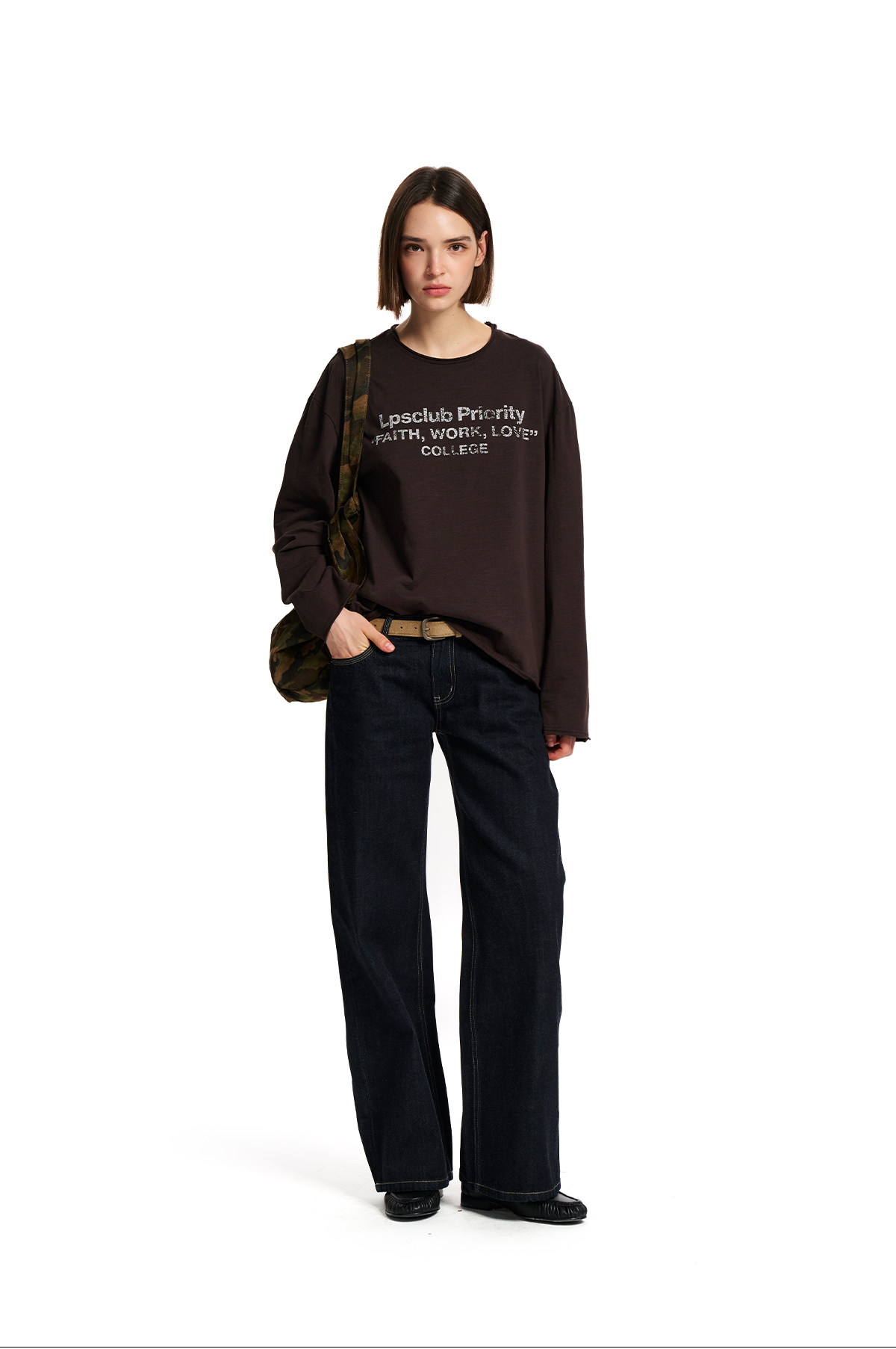 Loopsoon Washed Print Loose Long-Sleeve Tee