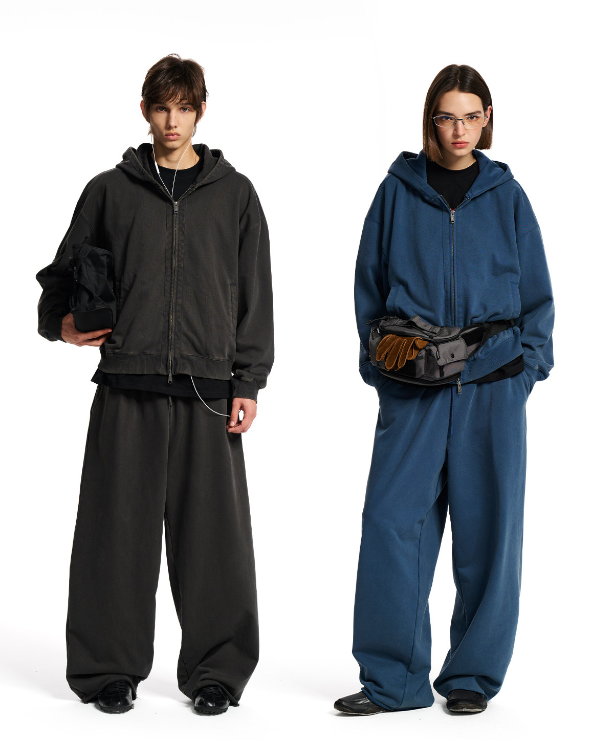 Loopsoon Washed Drawstring Wide-Leg Sweatpants
