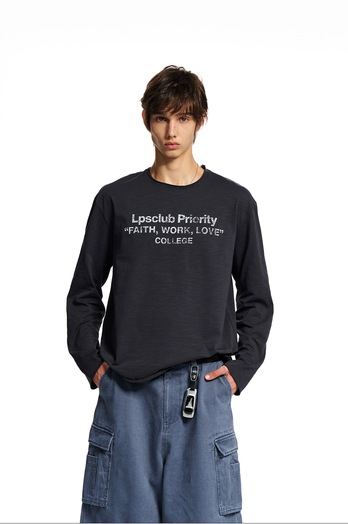 Loopsoon Washed Print Loose Long-Sleeve Tee