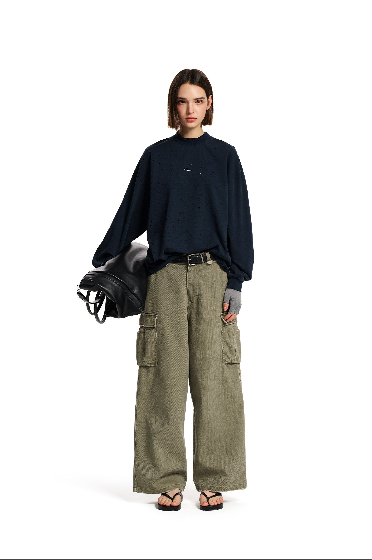 Loopsoon Distressed Loose Long-Sleeve Tee