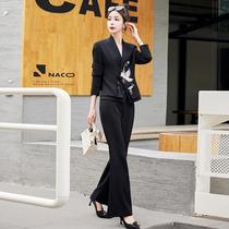 In stock 2023 autumn womens new Korean style embroidered flower jacket and trousers two-piece fashion suit HF2381