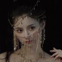 Ancient-style face-covering veil tassels hanging ears Hanfu ancient costume headwear covering the face full set of accessories super fairy accessories