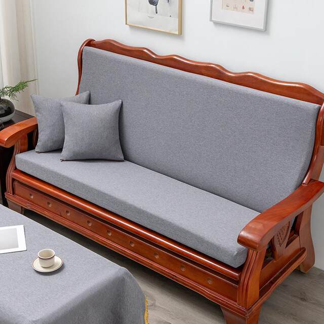 Old-fashioned solid wood sofa cushion solid color waterproof anti-slip removable and washable three-person mahogany sofa spring and autumn chair with backrest