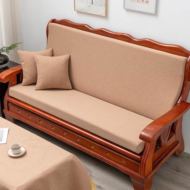 Old-fashioned solid wood sofa cushion solid color waterproof anti-slip removable and washable three-person mahogany sofa spring and autumn chair with backrest