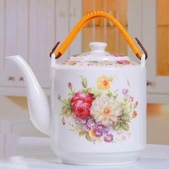 Ceramic Water Kettle, Teapot, Large-Capacity Cold Water Kettle, High-Temperature Resistant Blue and White Porcelain Cold Water Kettle, Filter Tea Kettle
