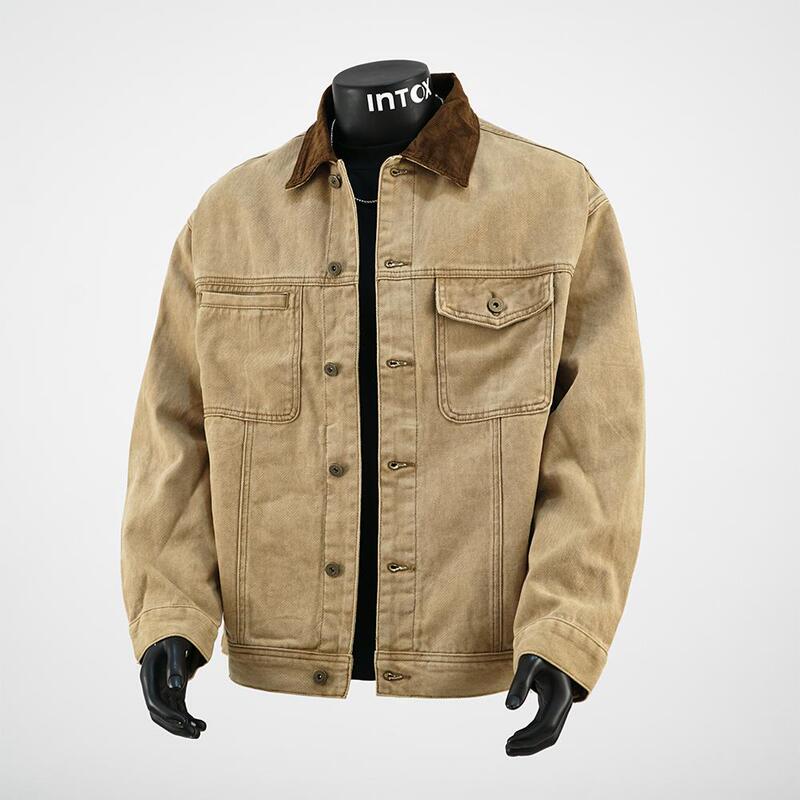 Detroit American Retro Workwear Washed Jacket Men's Autumn Patchwork Lapel Trendy Loose Casual Coat Detroit American Retro Workwear Washed Jacket Men's Autumn Patchwork Lapel Trendy Loose Casual Coat