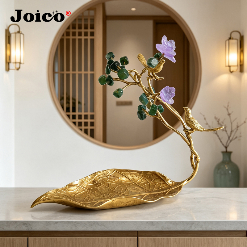 Joico Official Decorative Piece, Light Luxury High-End Pure Copper Amethyst New Chinese-Style Storage Tray for Living Room Side Cabinet and Office Desk