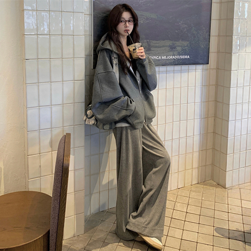 Oversized Sweatshirt Sports Suit for Women, Spring and Autumn, Student Style, Loose Korean Fashion, Trendy Street Style, Casual Two-Piece Set