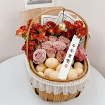 Confinement Egg Flower Basket Festival Flower Arrangement Hand Basket Fruit Gift Wood Chip Weaving Storage Basket Maternity Confinement Gift Basket