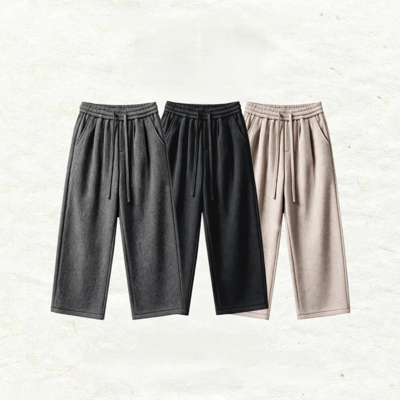 Mubai Autumn/Winter New Old Money Style Casual Pants Wheat Grain Pattern Oatmeal Gray Vintage Loose Relaxed Straight-Leg Pants