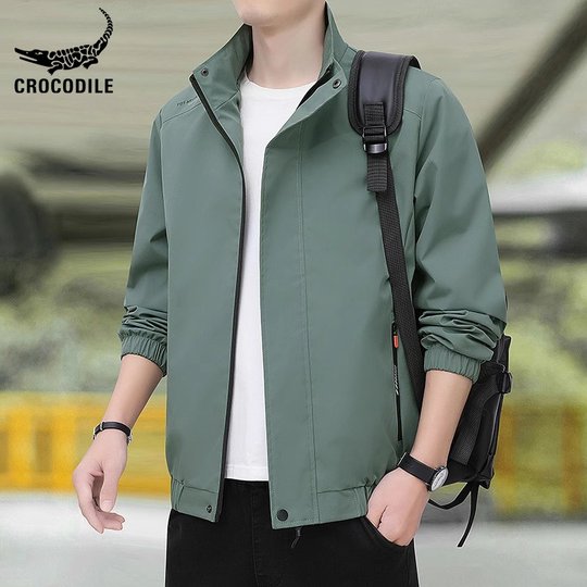 鳄鱼恤品牌休闲夹克男士2025年新款立领茄克衫秋季潮牌运动外套男