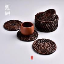 Banyi Tea Mat Raised Pot Mat Rattan Coaster Indonesian Old Rattan Coaster Insulation Mat Teapot Mat Placemat Tea Ceremony Pot Mat