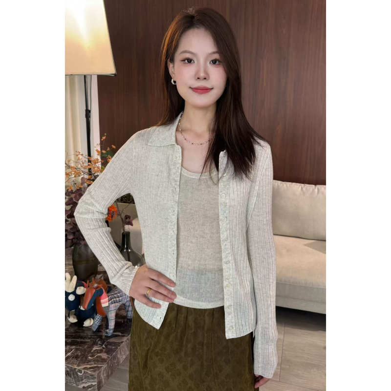 [Still a Top Pick] Ribbed Striped Fine Shimmer Wool Blend Lapel Long-Sleeve Cardigan