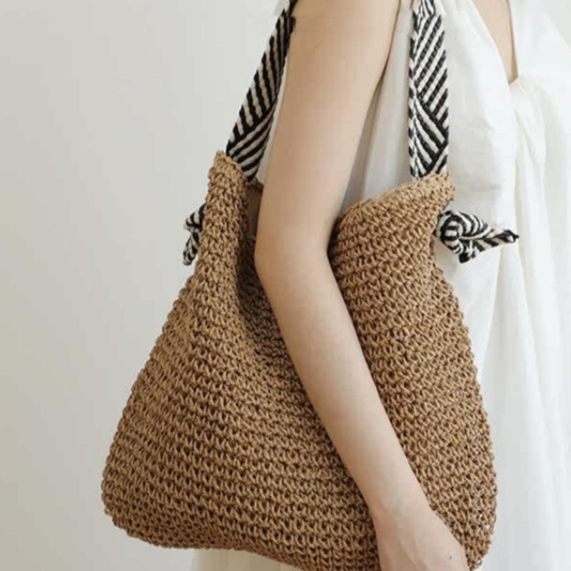 LTLR Niche Design Straw Woven Bag for Women New Fashion Beach Bag Shoulder Handbag Underarm Tote Bag Minimalist - Thumbnail 4