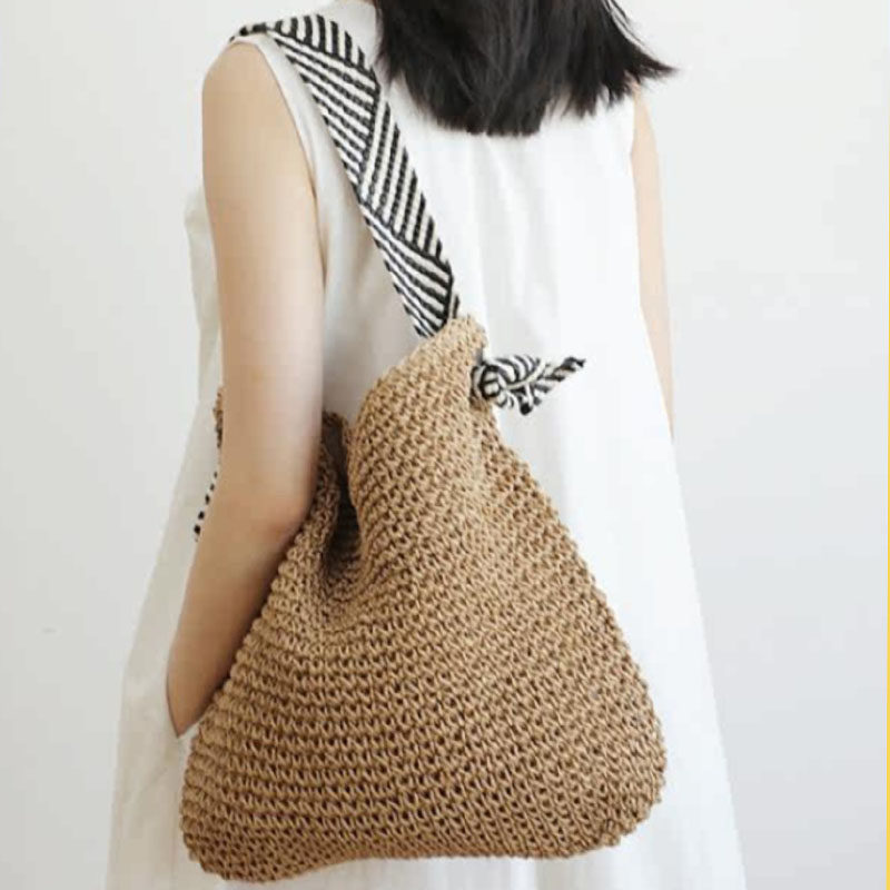 LTLR Niche Design Straw Woven Bag for Women New Fashion Beach Bag Shoulder Handbag Underarm Tote Bag Minimalist - Thumbnail 2