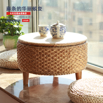 Rattan bay window table tatami small coffee table Japanese style simple kang table floor table low table solid wood window sill table storage round table