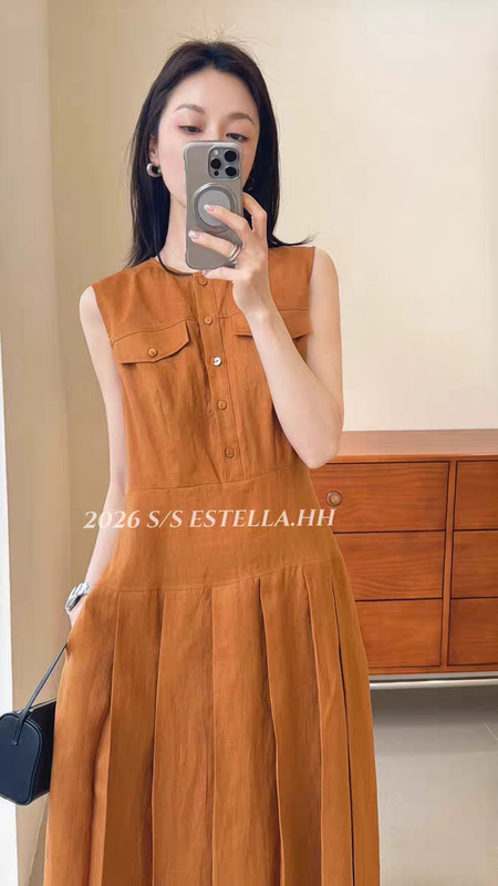 26 Summer New Heavyweight 100% Linen Daily Commute Fashion Versatile Casual Linen Long Sleeveless Dress