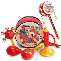 Children nibble with wood sheepskin training baby chasing water to cook freshmen gripping without splashing traditional rattle drum biting toy