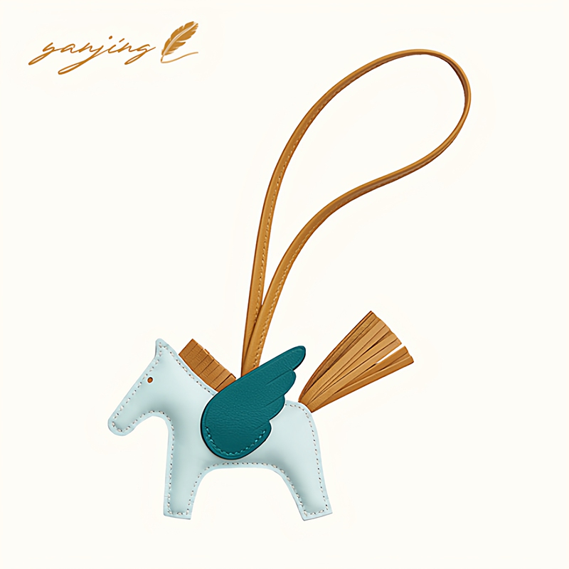 Suitable for Hermès Bag Little Pegasus Pendant H Brand Handmade Genuine Leather Pony Ornament Car Keychain Pendant Yj