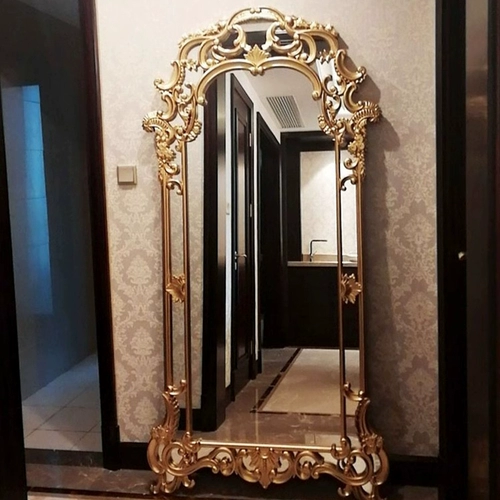 Зеркало в стиле барокко, зеркало в полный рост, настенное зеркало высокой четкости с ручной резьбой, роскошное напольное зеркало в европейском стиле, ретро-зеркало для домашнего использования