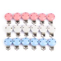 10Pcs Lot 3 Colors Round Wood Pacifier Clip Baby Teething Be