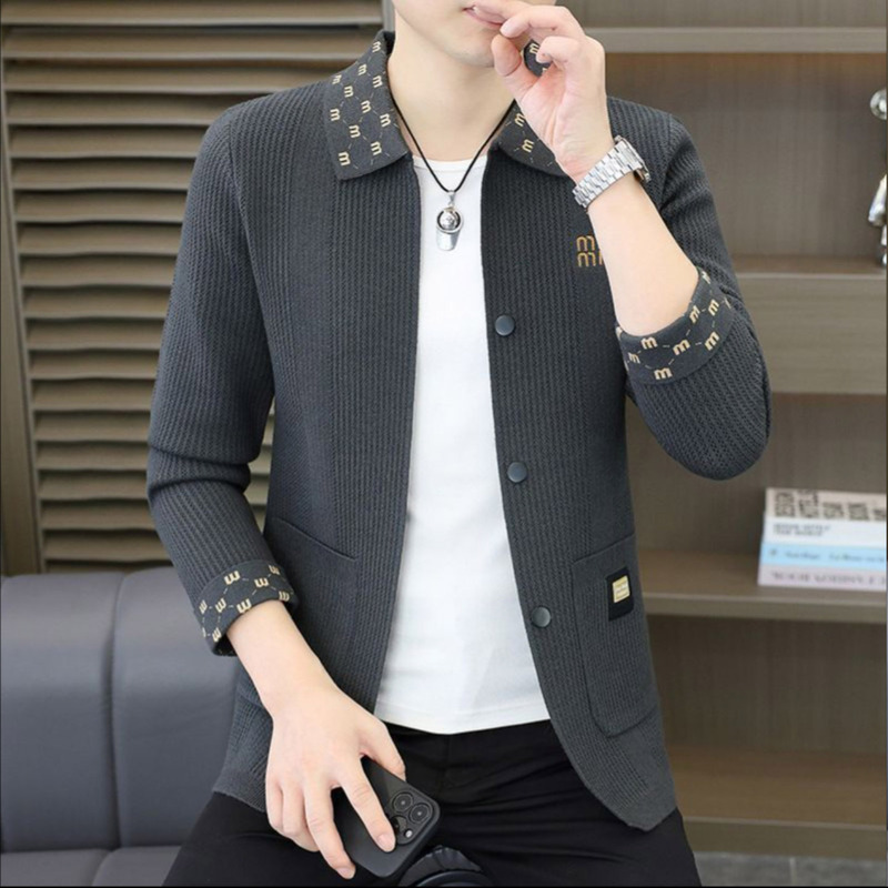 Nanranfeng Men's High-End Knitted Lapel Cardigan Jacket Men's New Fashion Stylish Casual Sweater Trend