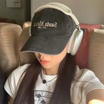 American retro baseball cap with letter embroidery washed and aged black and gray peaked cap street fashion face-showing small hat for women
