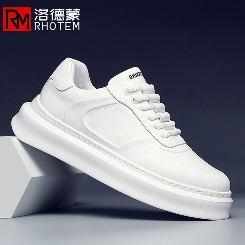 Lodemon White Sneakers 2026 Spring Sports Shoes Men's New Trendy First-Layer Cowhide Versatile Casual Shoes