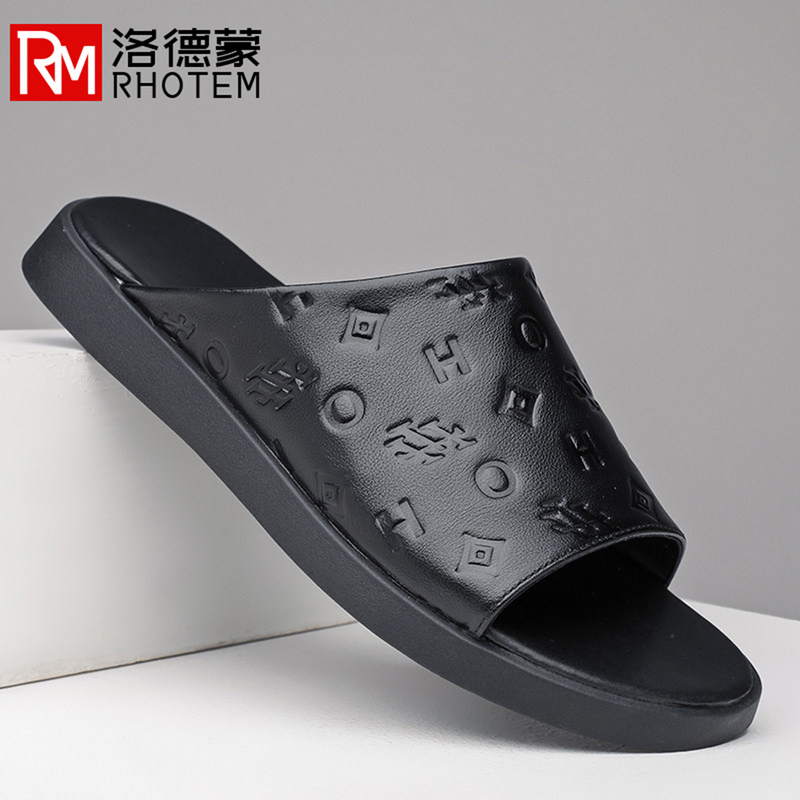 Lodemon Men's Slippers for Outdoor Wear, Summer 2026 New Model, Genuine Leather, Non-Slip, Casual Men's Slide Sandals, Trendy