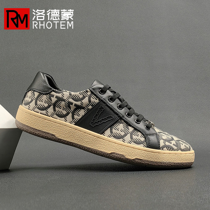 Lodemon Genuine Leather Sneakers for Men 2026 New Trendy Men's Cloth Shoes Versatile Casual White Shoes Men's Retro Niche