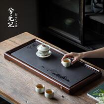 Black gold stone tea tray household whole piece 2024 new solid wood tea tray tea table drainage tea table dry bubble Taiwan tea sea