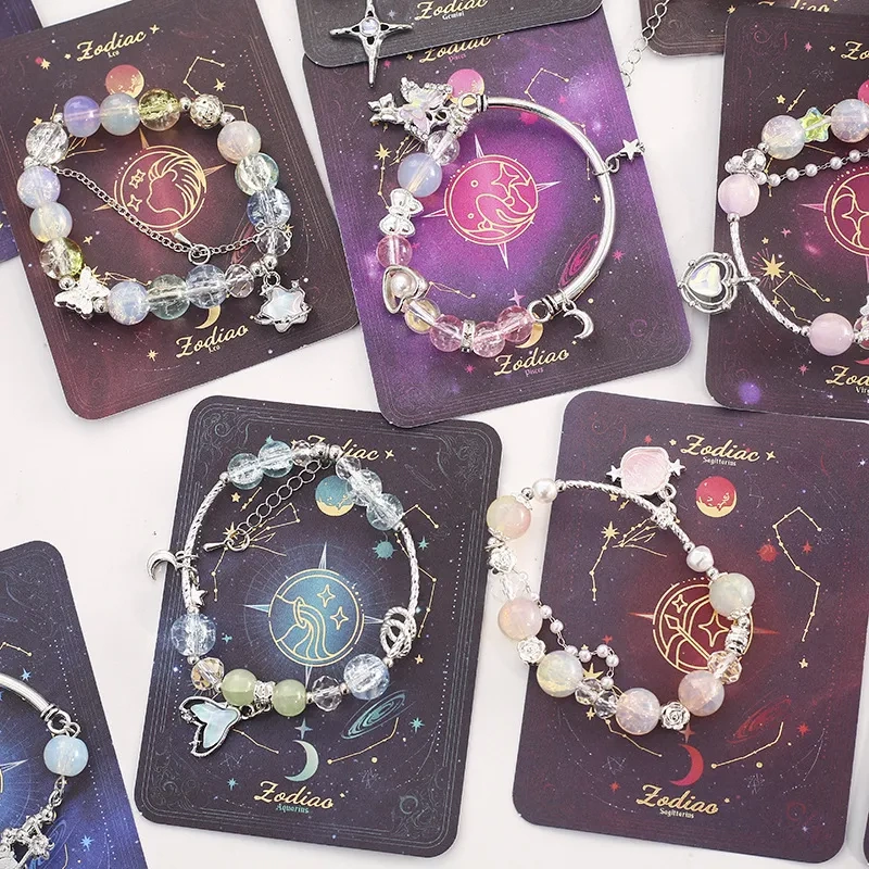 Galaxy Romantic Twelve Constellations Bracelet High-Quality Glass Crystal Bracelet ins Beaded Bracelet Gift Student Gift