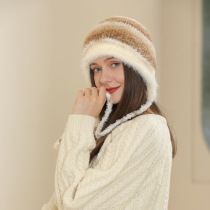 2024 New Contrast Color Gradient Braided Beanie Womens Winter Warm and Coldproof Ear Protection Knitted Pullover Hat